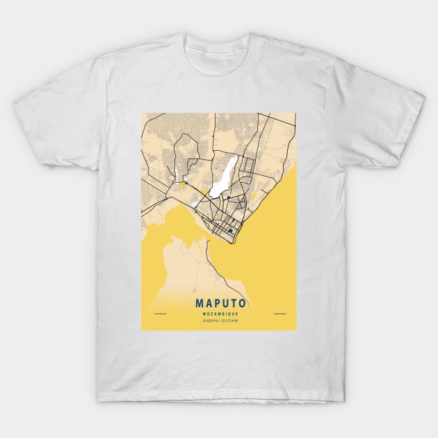 Maputo - Mozambique Yellow City Map T-Shirt by tienstencil